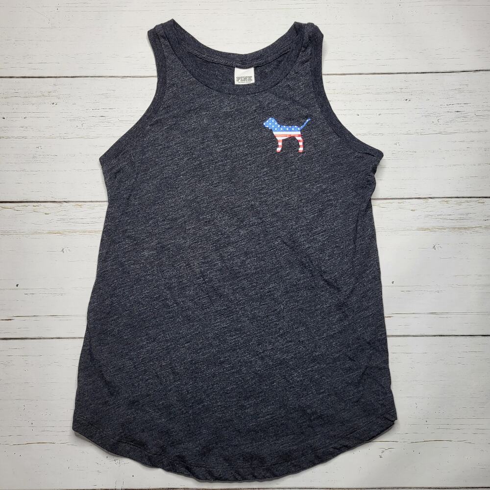 Victoria's Secret Pink 4th of July Bling Tank Top Sequin Glitter Dog Gray XS